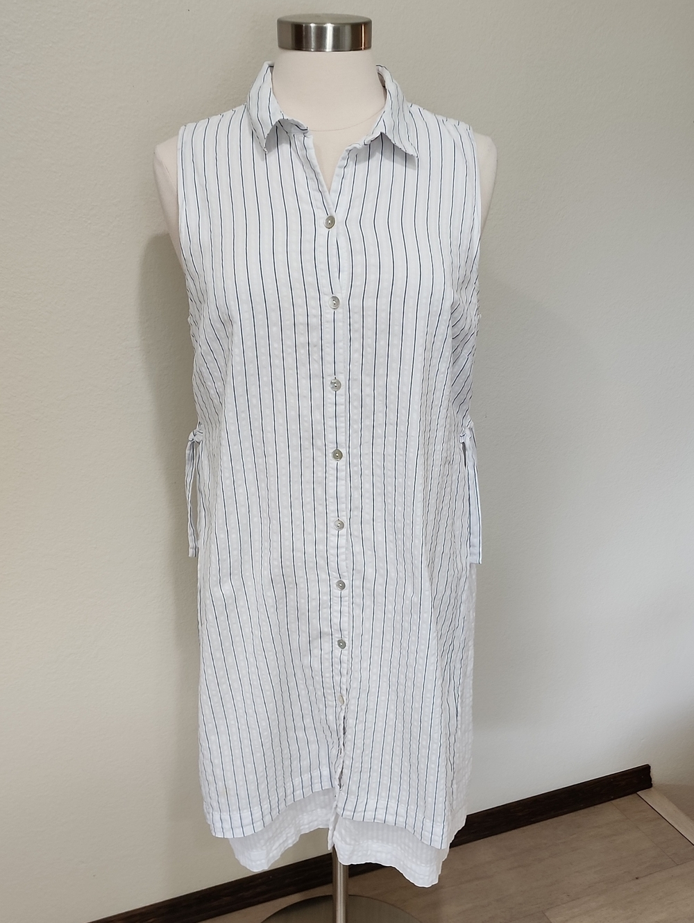 J. Jill Pin Striped Dress Pinafore Cotton Seersucker Sleeveless Beachy size Med
